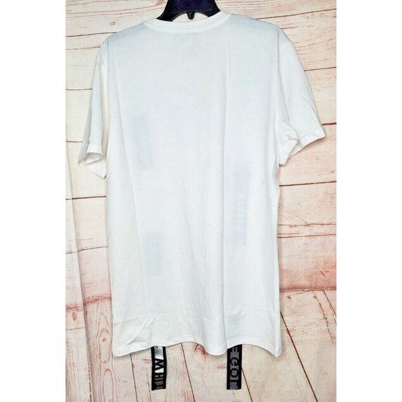 Rare Gold Leaf Large White Black Strap Design Crew Neck Designer T-Shirt - Picture 5 of 12